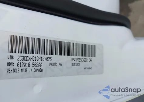 2016 Dodge Charger Sxt from USA, damaged, VIN 2C3CDXHG1GH187075